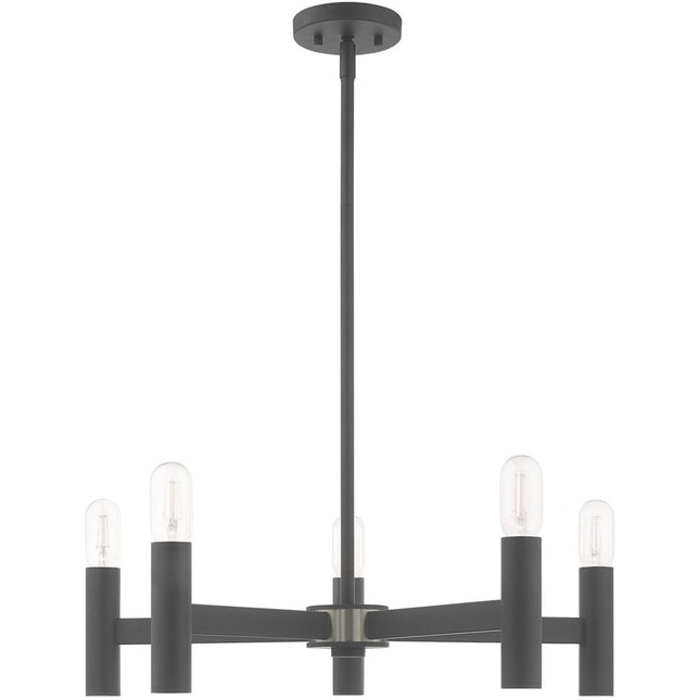 Gray Five Light Metal Dimmable Chandelier With Shades