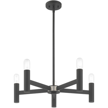 Gray Five Light Metal Dimmable Chandelier With Shades