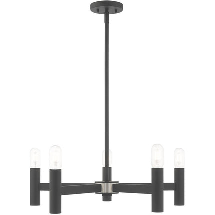 Gray Five Light Metal Dimmable Chandelier With Shades