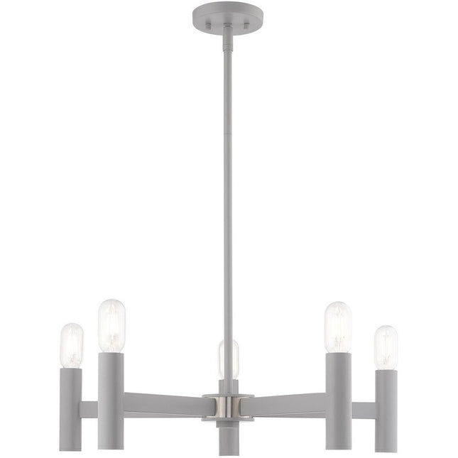 Gray Five Light Metal Dimmable Chandelier With Shades