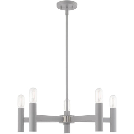 Gray Five Light Metal Dimmable Chandelier With Shades