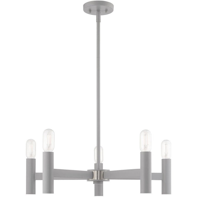 Gray Five Light Metal Dimmable Chandelier With Shades
