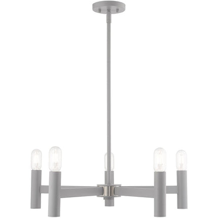 Gray Five Light Metal Dimmable Chandelier With Shades