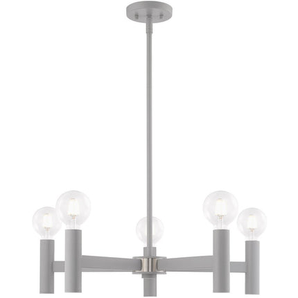 Gray Five Light Metal Dimmable Chandelier With Shades