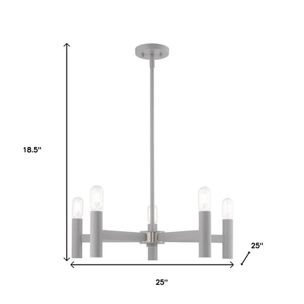 Gray Five Light Metal Dimmable Chandelier With Shades