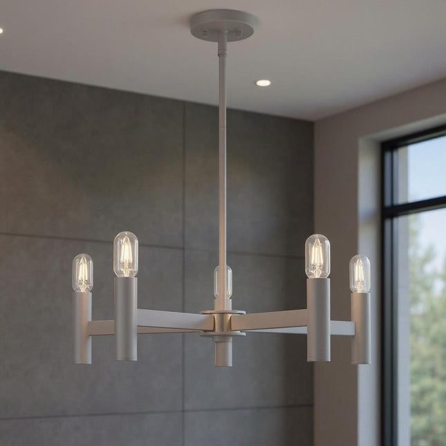 Five Light Dimmable Chandelier With Shades HomeRoots