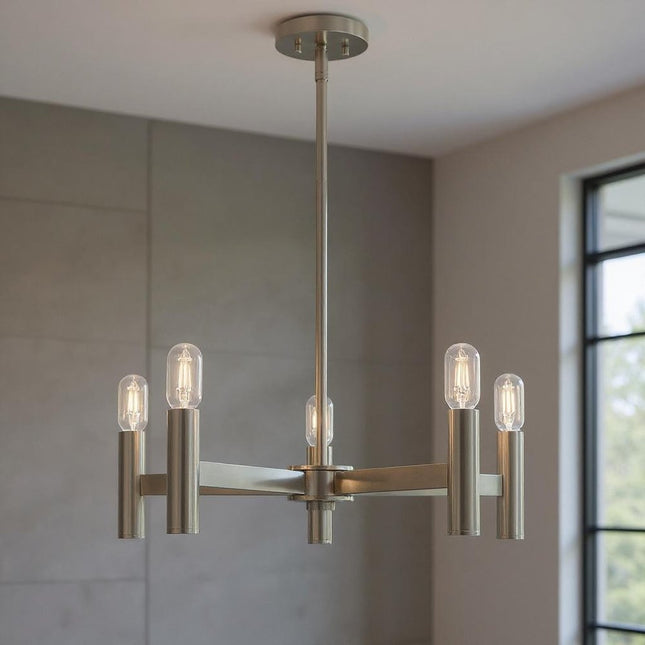 Five Light Dimmable Chandelier With Shades HomeRoots