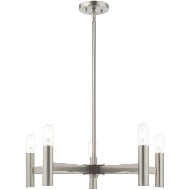 Nickel Five Light Metal Dimmable Chandelier With Shades HomeRoots