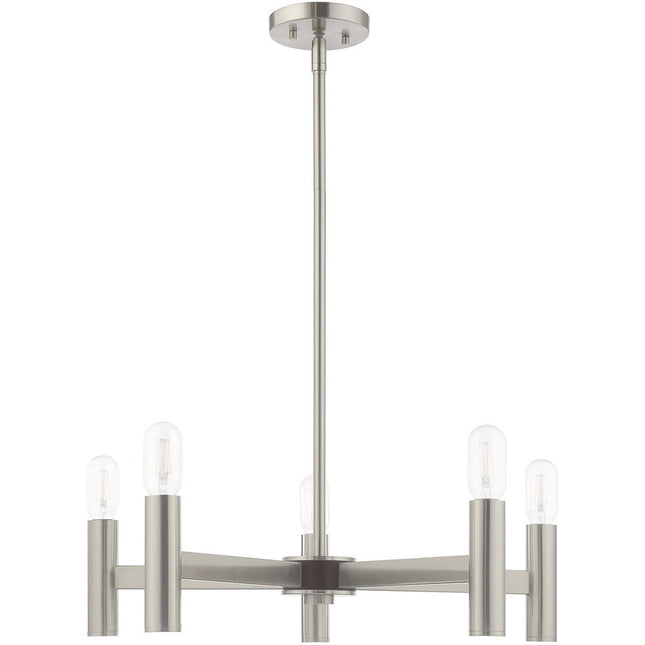 Nickel Five Light Metal Dimmable Chandelier With Shades HomeRoots