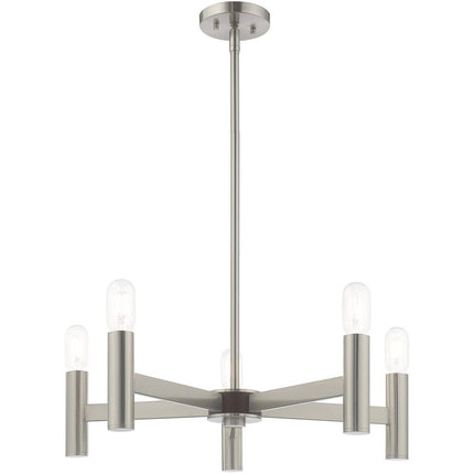 Nickel Five Light Metal Dimmable Chandelier With Shades