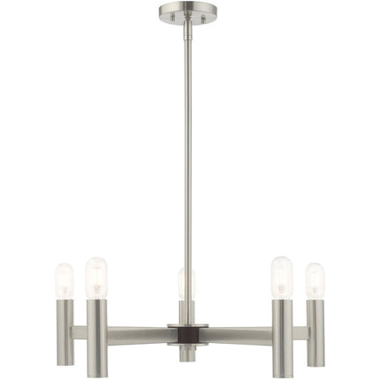 Nickel Five Light Metal Dimmable Chandelier With Shades