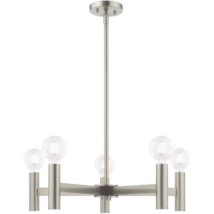 Nickel Five Light Metal Dimmable Chandelier With Shades