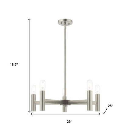 Nickel Five Light Metal Dimmable Chandelier With Shades
