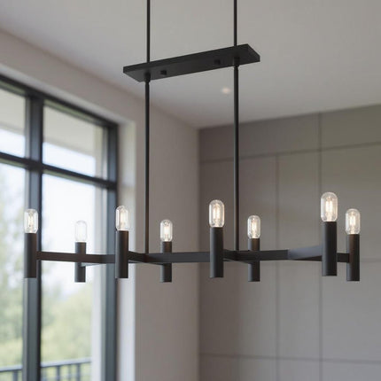 Black Eight Light Metal Dimmable Chandelier With Shades