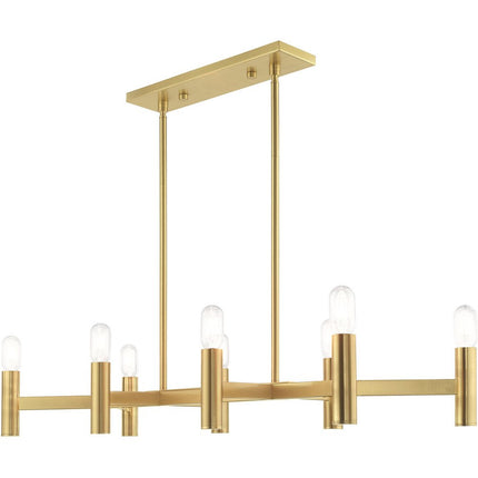 Brass Eight Light Metal Dimmable Chandelier With Shades