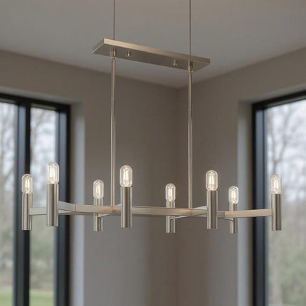 Nickel Eight Light Metal Dimmable Chandelier With Shades