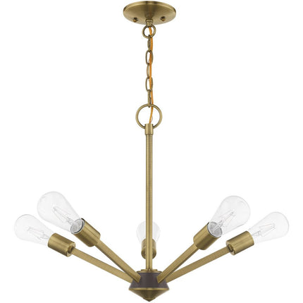 Antiqued Brass Five Light Metal Dimmable Chandelier With Shades