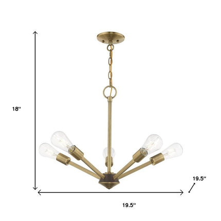 Antiqued Brass Five Light Metal Dimmable Chandelier With Shades