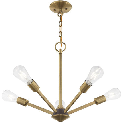 Antiqued Brass Five Light Metal Dimmable Chandelier With Shades