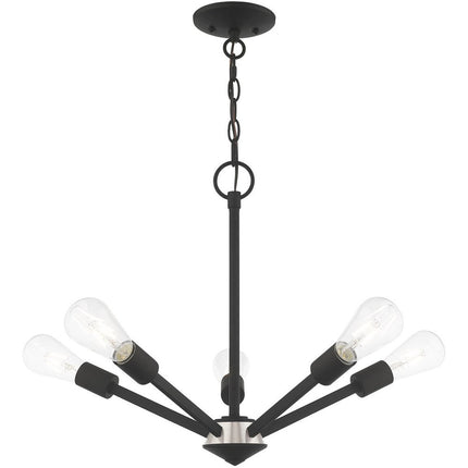 Black Five Light Metal Dimmable Chandelier With Shades