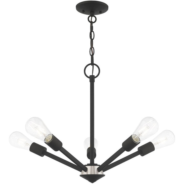 Black Five Light Metal Dimmable Chandelier With Shades