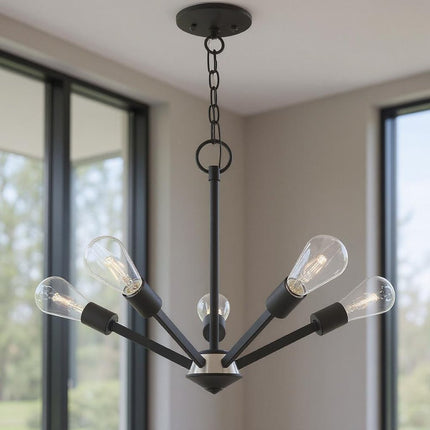 Black Five Light Metal Dimmable Chandelier With Shades