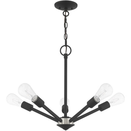 Black Five Light Metal Dimmable Chandelier With Shades