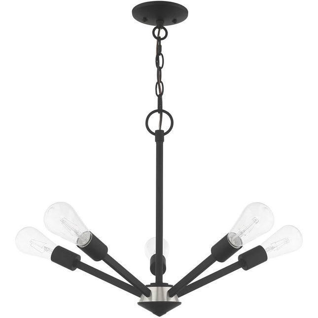 Black Five Light Metal Dimmable Chandelier With Shades