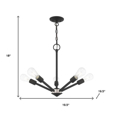Black Five Light Metal Dimmable Chandelier With Shades
