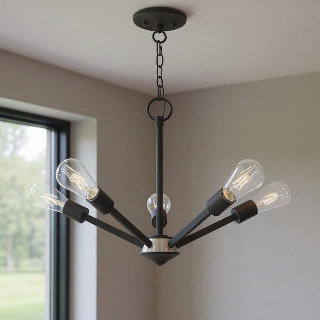 Black Five Light Dimmable Chandelier With Shades HomeRoots