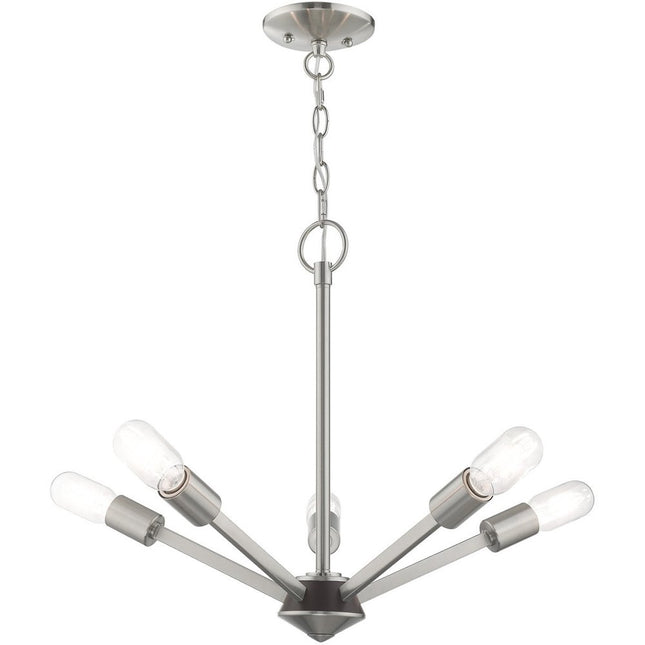 Nickel Five Light Metal Dimmable Chandelier With Shades