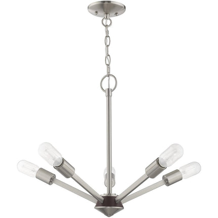 Nickel Five Light Metal Dimmable Chandelier With Shades