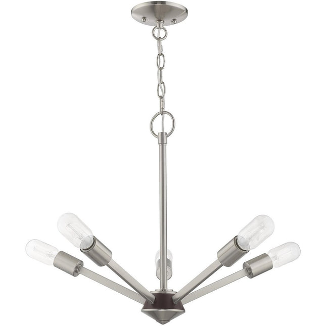 Nickel Five Light Metal Dimmable Chandelier With Shades