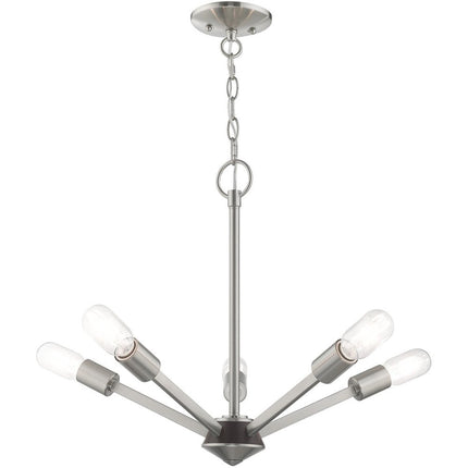 Nickel Five Light Metal Dimmable Chandelier With Shades