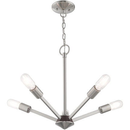 Nickel Five Light Metal Dimmable Chandelier With Shades