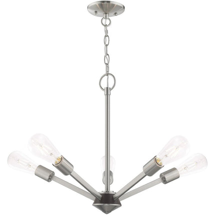 Nickel Five Light Metal Dimmable Chandelier With Shades