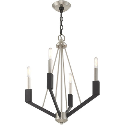 Nickel Four Light Metal Dimmable Chandelier With Shades