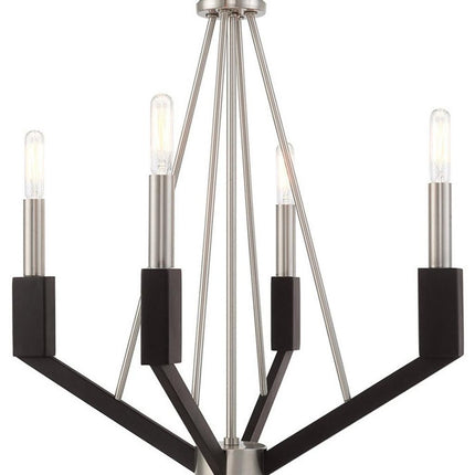 Nickel Four Light Metal Dimmable Chandelier With Shades