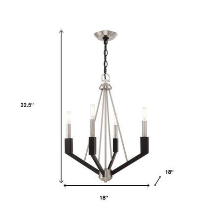Nickel Four Light Metal Dimmable Chandelier With Shades
