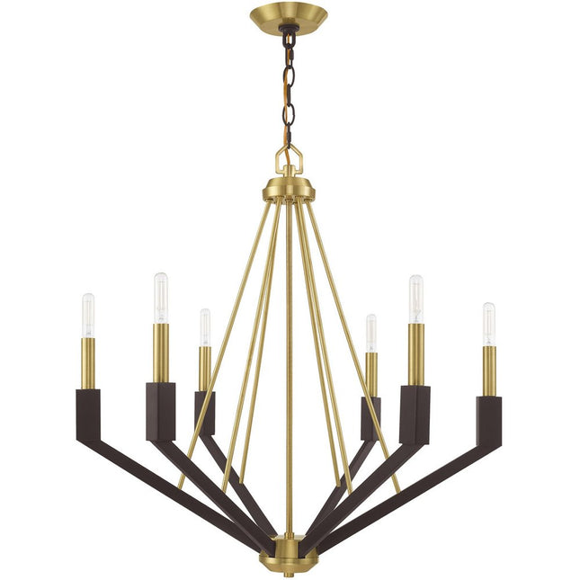 Bronze Six Light Metal Dimmable Chandelier With Shades HomeRoots