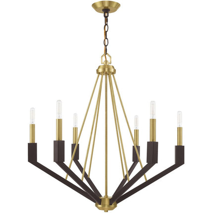 Bronze Six Light Metal Dimmable Chandelier With Shades