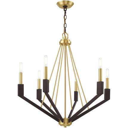 Bronze Six Light Metal Dimmable Chandelier With Shades