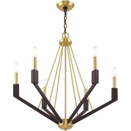 Bronze Six Light Metal Dimmable Chandelier With Shades