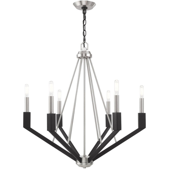 Nickel Six Light Metal Dimmable Chandelier With Shades HomeRoots