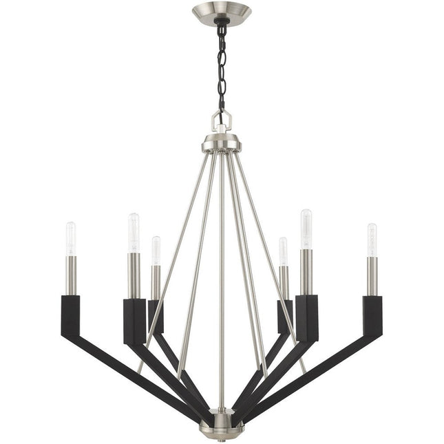 Nickel Six Light Metal Dimmable Chandelier With Shades HomeRoots