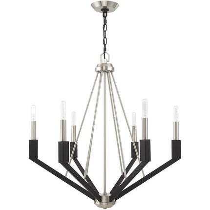 Nickel Six Light Metal Dimmable Chandelier With Shades