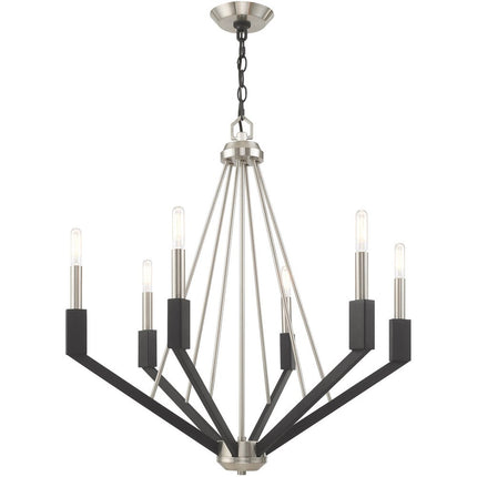 Nickel Six Light Metal Dimmable Chandelier With Shades