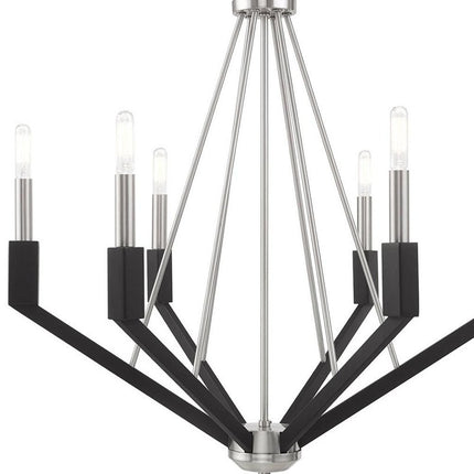 Nickel Six Light Metal Dimmable Chandelier With Shades