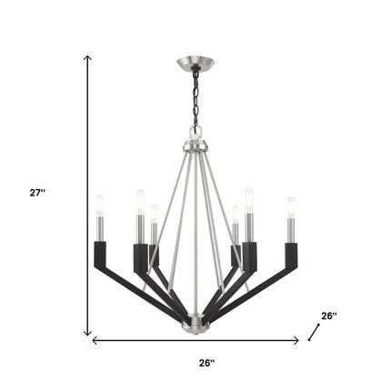 Nickel Six Light Metal Dimmable Chandelier With Shades