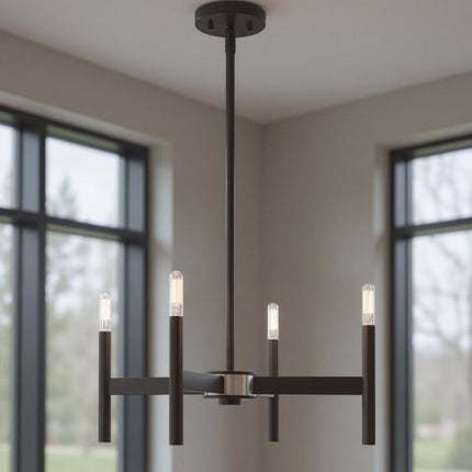 Bronze Four Light Dimmable Chandelier With Shades HomeRoots